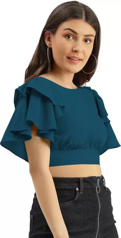 Casual Regular Sleeves Solid Women Dark Blue Top